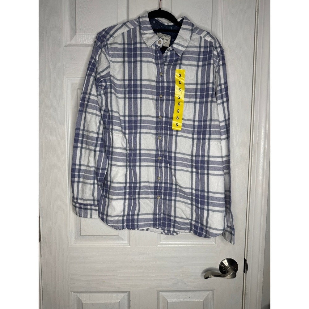 JACHS GIRLFRIEND NWT Blue White Buttondown Flannel Size S‎